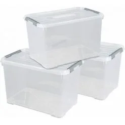 KETER CURVER | Lot De 3 Handy Boîtes De Rangement 65L, TRANSPARENT