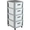 KETER CURVER | Tour De Rangement Infinity, 4 Tiroirs, Structure Gris / Tiroirs Gris