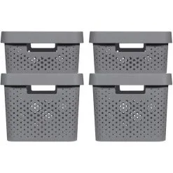 KETER CURVER | Bacs De Rangement INFINITY DOTS 2x(11L+17L) + Couvercles, Marron, Recyclés