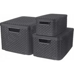 KETER CURVER | Style Boîtes De Rangement Lot L + M + S Avec Couvercles, ANTHRACITE