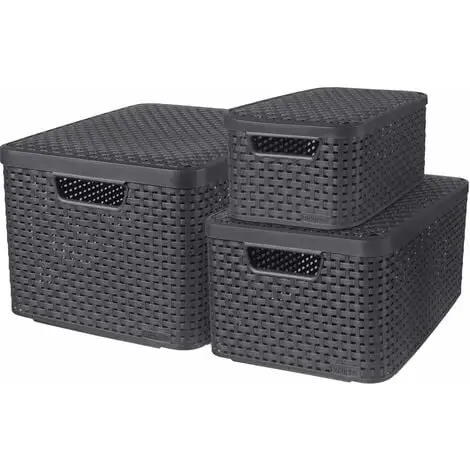 KETER CURVER | Style Boîtes De Rangement Lot L + M + S Avec Couvercles, ANTHRACITE 1 KETER CURVER | Style Boîtes De Rangement Lot L + M + S Avec Couvercles, ANTHRACITE