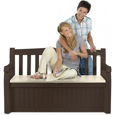 Coffre De Jardin / Banc 265L Keter Eden Effet Bois L140xP60xH84 Cm Résiste Au Gel, Intempéries Et UV. 3 Coffre De Jardin / Banc 265L Keter Eden Effet Bois L140xP60xH84 Cm Résiste Au Gel, Intempéries Et UV. – Image 3
