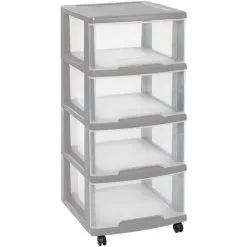 KETER Système À Tiroirs Avec Roulettes Curver Essentials Gris Clair 4x20L