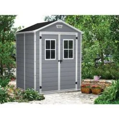 KETER Abri En Résine - MANOR PREMIUM 65 - 2.8 M² + Double Porte-fenêtre - Gris
